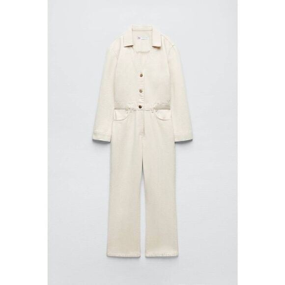 NEW IN !!!! GOLD BUTTON DENIM JUMPSUIT ZARA - Picture 9 of 10